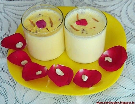 Thandai - traditional indian milk drink with nuts and saffron