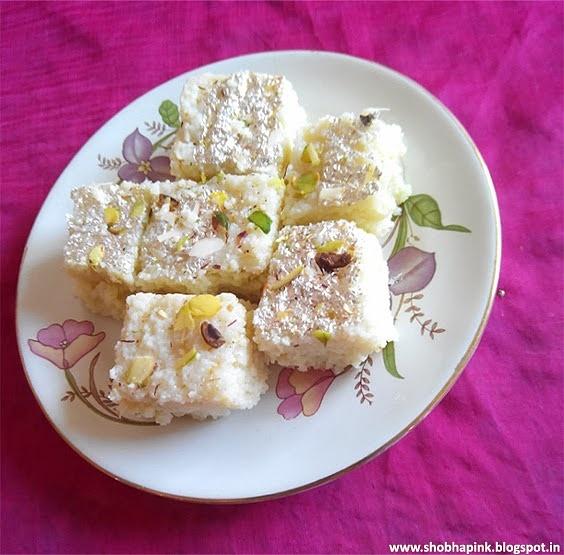 Kalakand Indian sweet made from paneer, milk, sugar and dry fruits