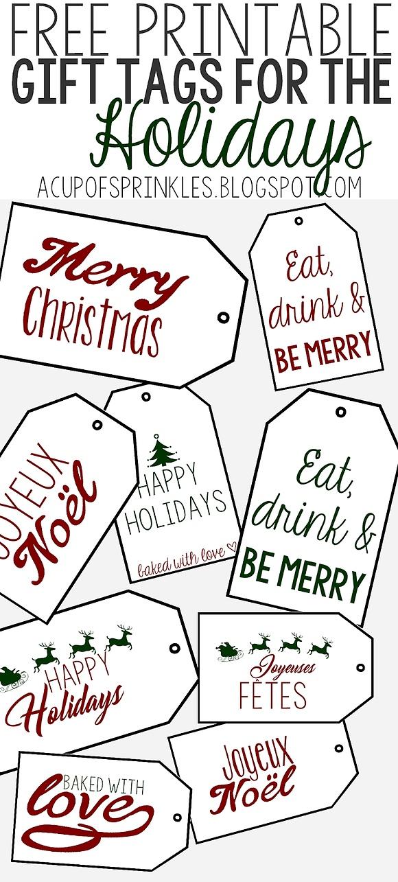 Free printable holiday gift tags for baked goods