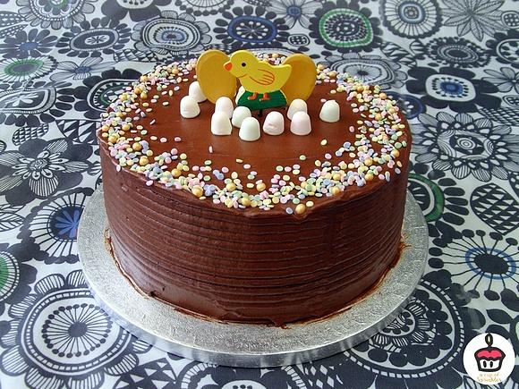 Easter vanilla cake with two-ingredient chocolate frosting