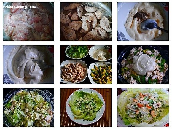 Chicken and avocado salad with spiced mayonnaise dressing