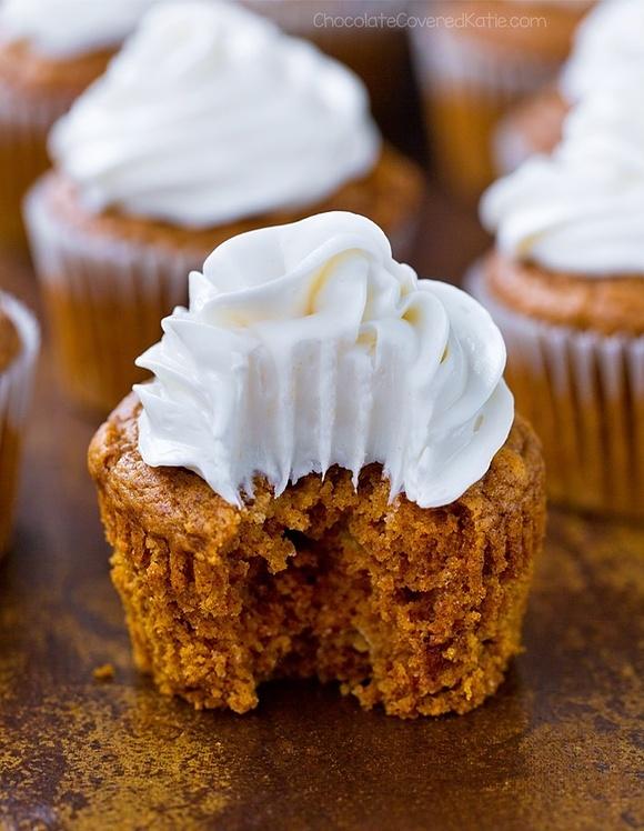 Pumpkin cupcakes with cream cheese frosting