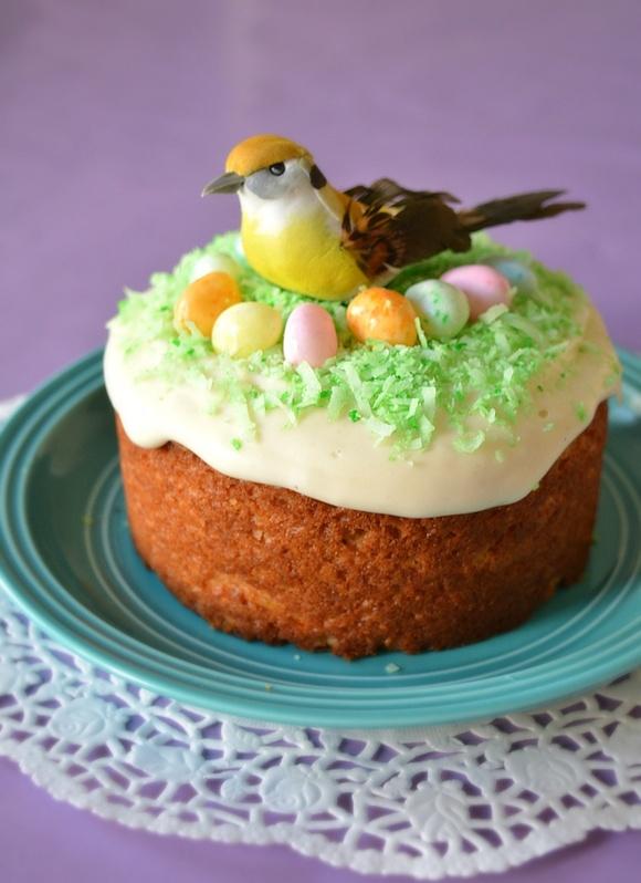 Easter bird's nest cake with carrots and cream cheese frosting
