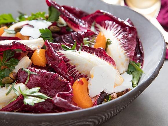 Trevisano radicchio salad with satsumas and pistachios