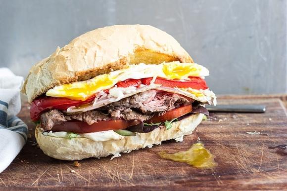 Chivito Uruguayan steak sandwich