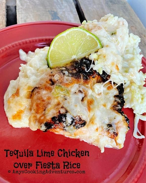 Tequila lime chicken over fiesta rice
