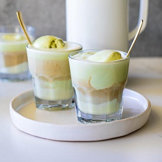 White chocolate pistachio affogato
