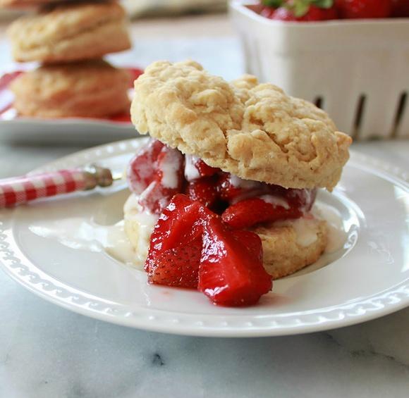 Strawberry shortcake with goat cheese meringue