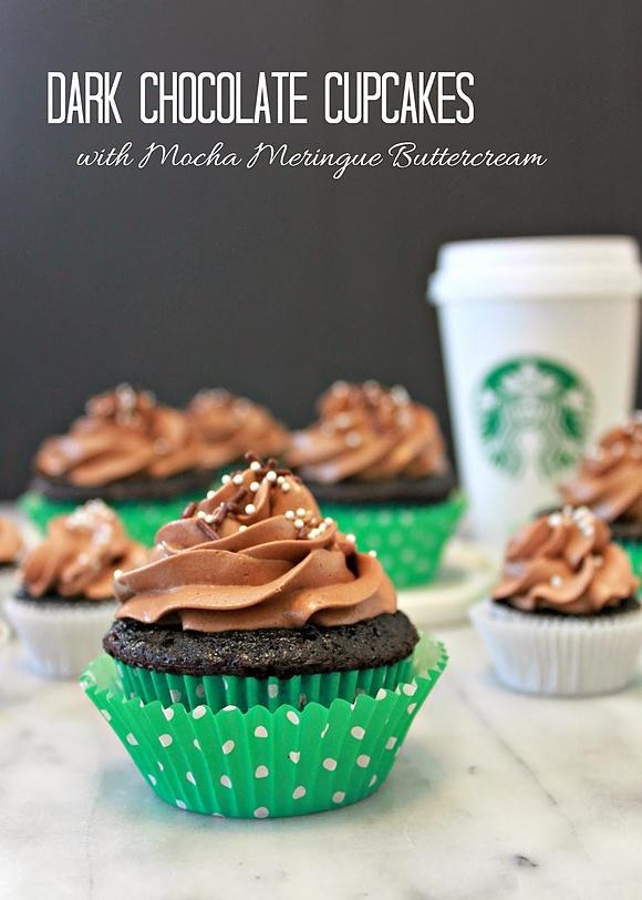 Dark chocolate cupcakes with mocha meringue buttercream