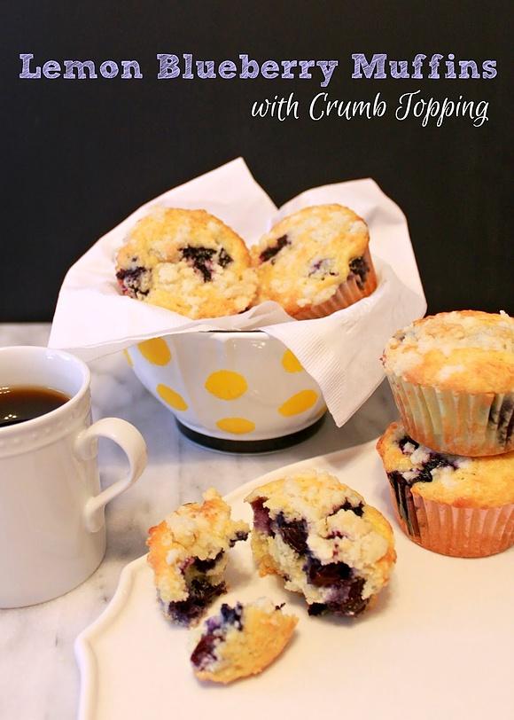 Lemon blueberry muffins with crumb topping