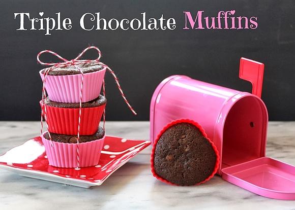 Triple chocolate muffins for valentine's day