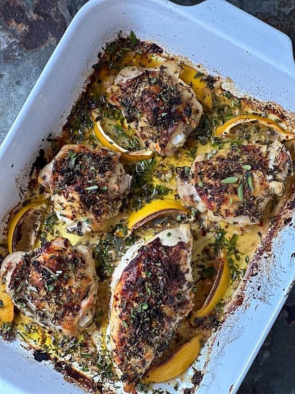 Lemon and herb roasted chicken thighs