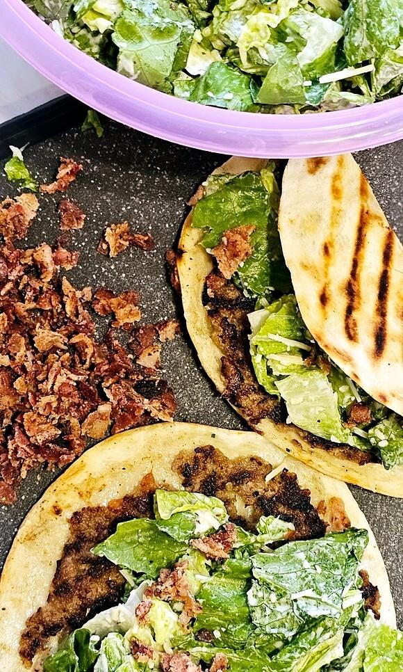 Caesar salad smash tacos