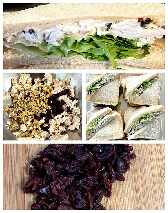 Roast chicken, cranberry and walnut sandwiches