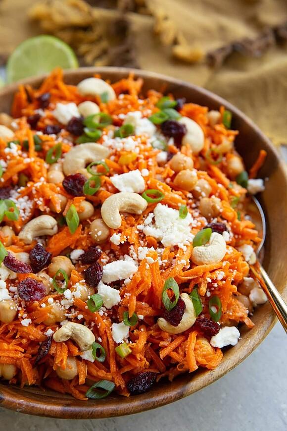 Carrot salad with ginger-lime peanut dressing