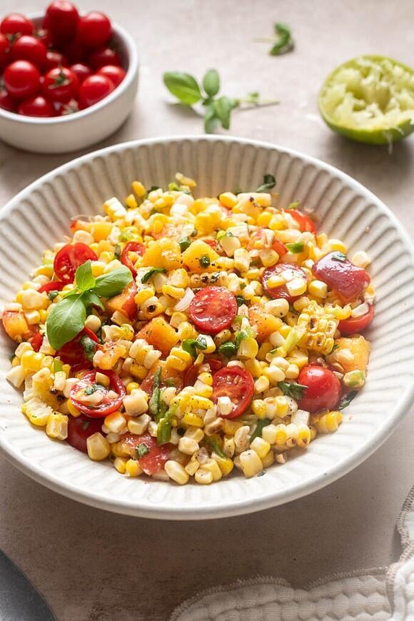 Peach tomato corn salad