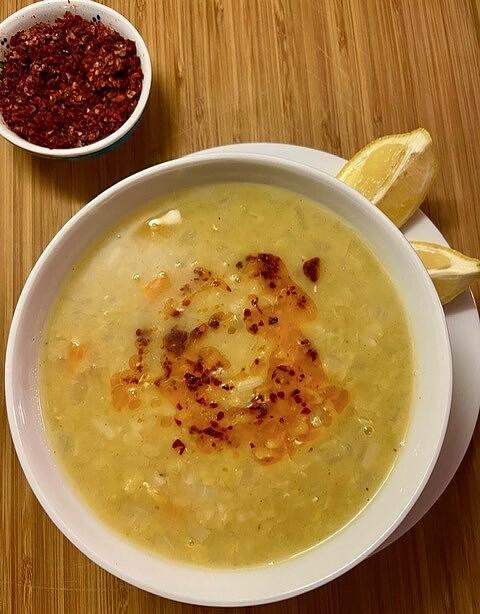 Pureed red lentil soup with carrots and potatoes