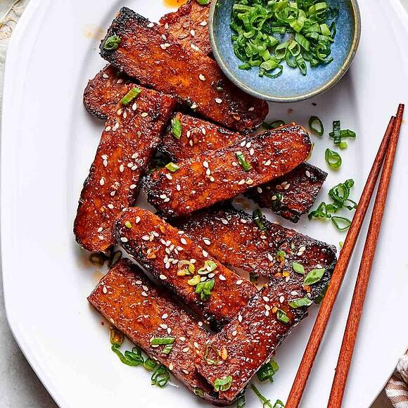 Air fryer tempeh with maple-soy marinade