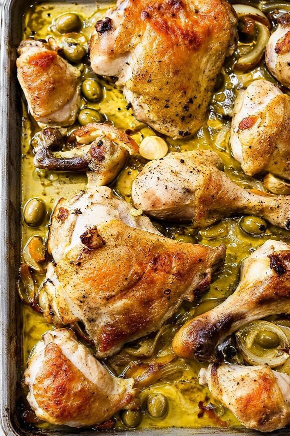 Chicken with preserved Meyer lemons and olives