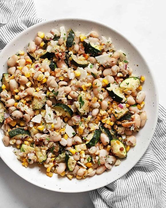 Roasted corn and zucchini white bean salad