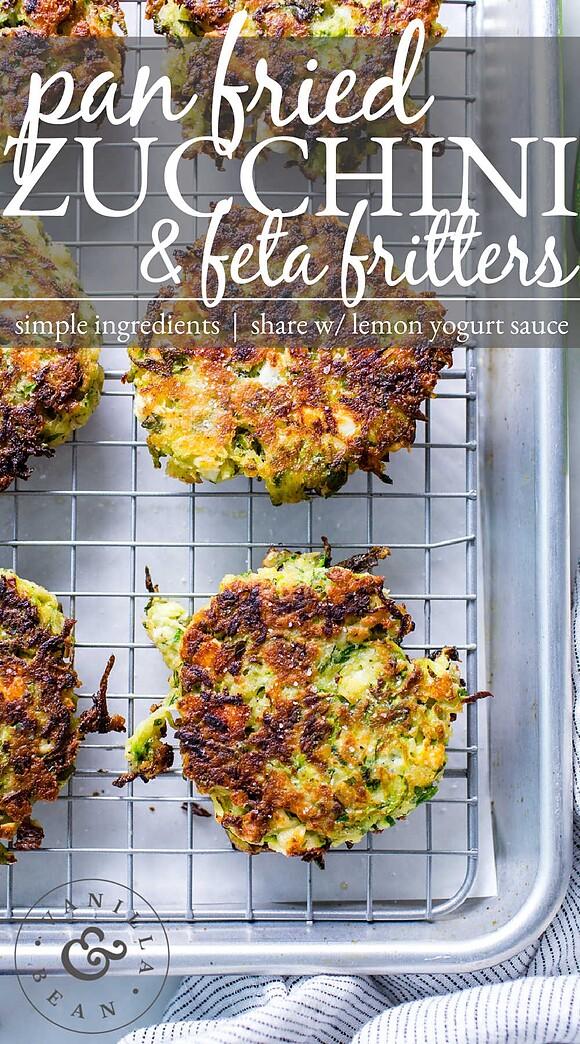 Pan-fried zucchini feta fritters