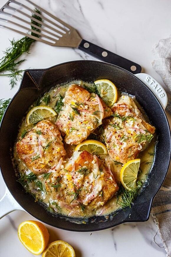 Lemon butter cod with dill