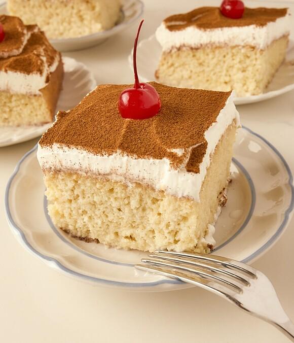 Tres leches cake: classic vanilla sponge soaked in three milks