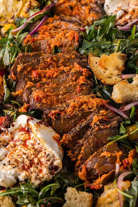 Chili butter steak and burrata salad