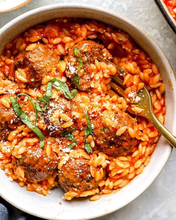 Beef meatballs parmesan orzo