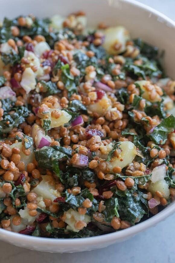 Lentil, potato and kale salad