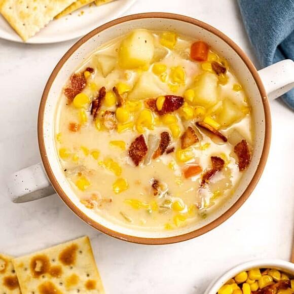Creamy corn chowder with quick corn stock