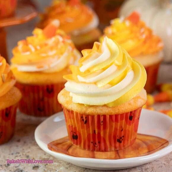 Layered candy corn cupcakes