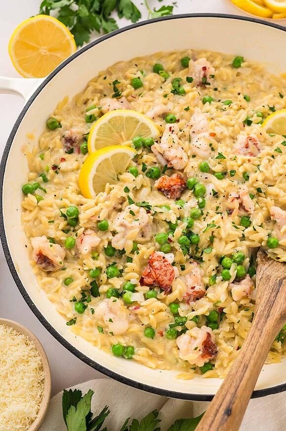 One-pan lemon garlic lobster orzo