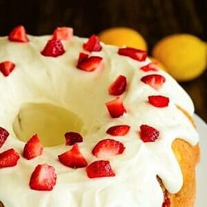 Strawberry lemonade pound cake with lemon cream cheese frosting