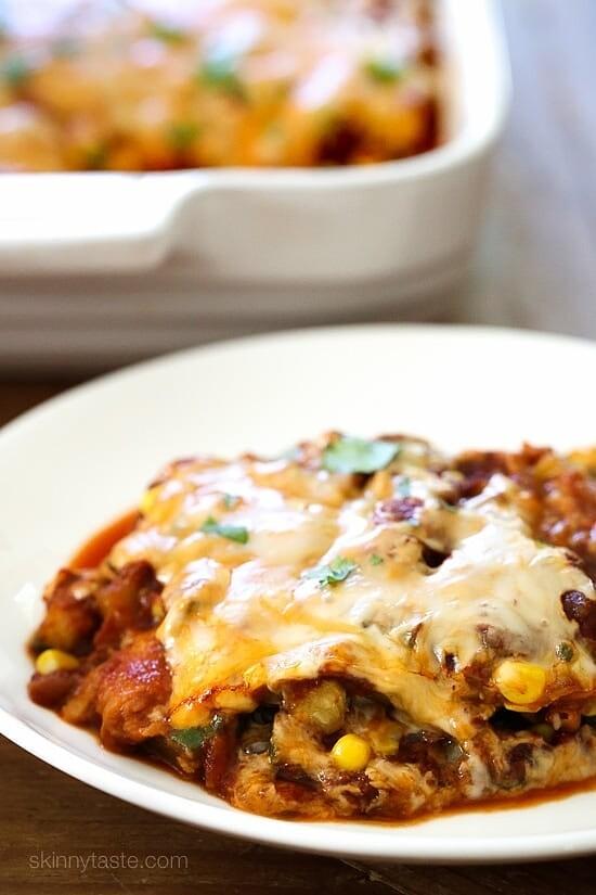 Best end of summer vegetable enchilada casserole