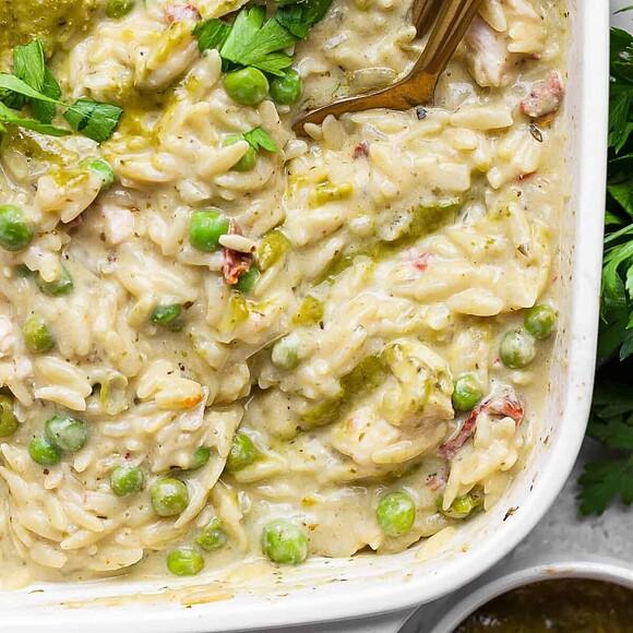 Dump-and-Bake Chicken Pesto Orzo