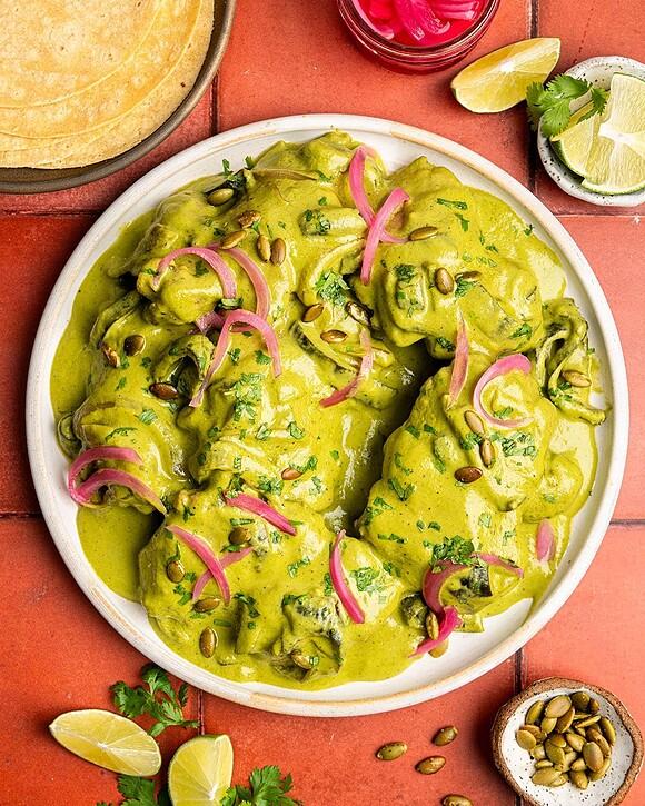 Creamy poblano chicken with rajas con crema