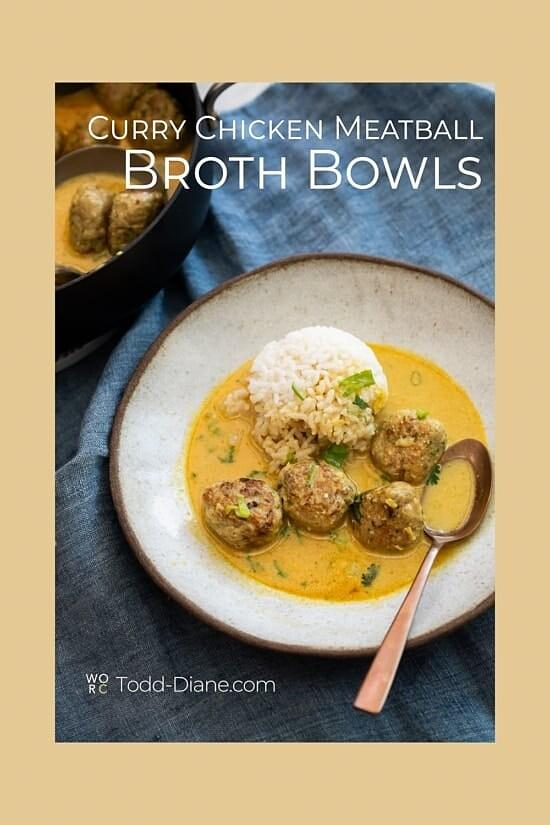 Curry chicken meatball broth bowls with rice