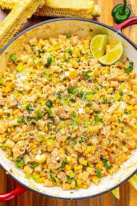 Mexican corn and chicken pasta