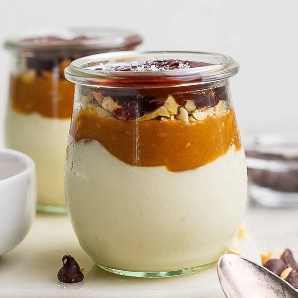 High-protein no-bake Snickers cheesecake cups