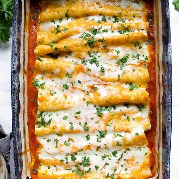 Veggie-loaded chicken enchiladas