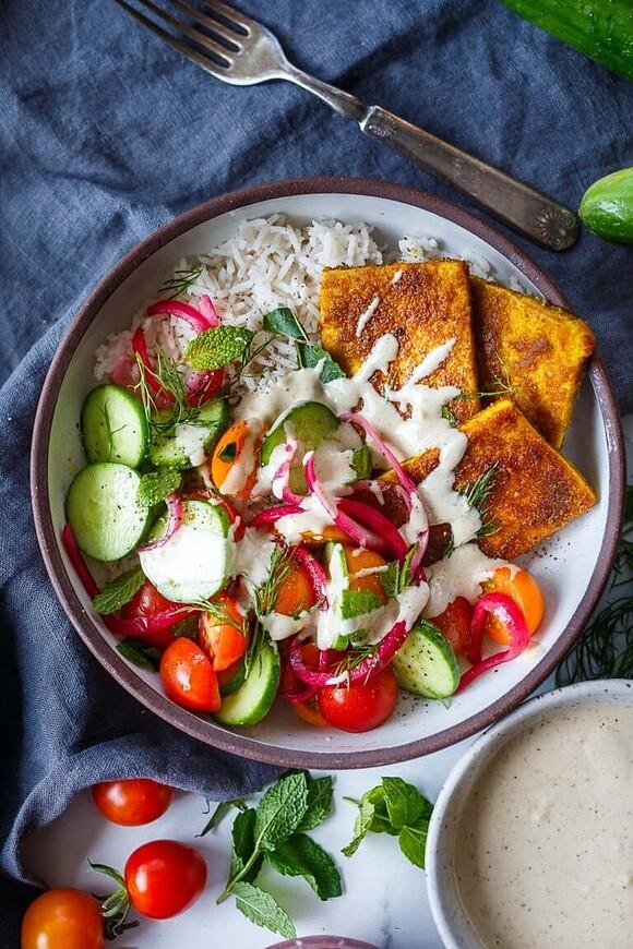 Tofu shawarma bowls