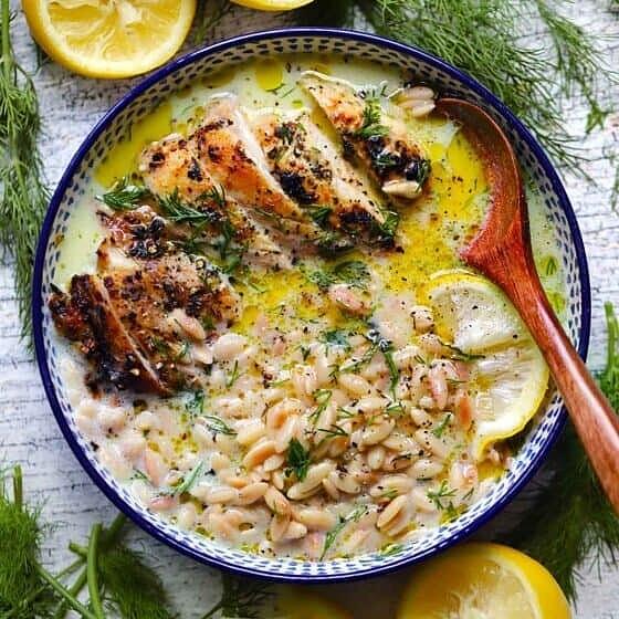 Souvlaki chicken avgolemono broth bowls