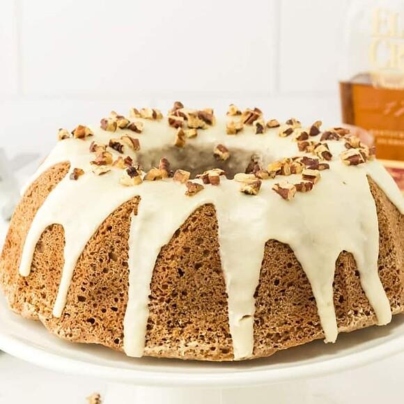 Bourbon pecan cake with a brown sugar layer
