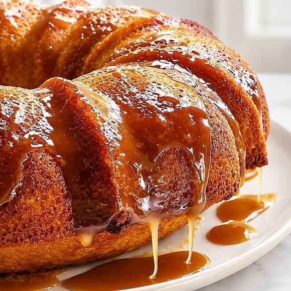 Best vanilla bundt cake with caramel glaze