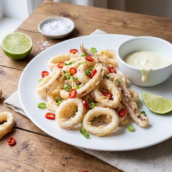 Salt and pepper squid with lime mayo