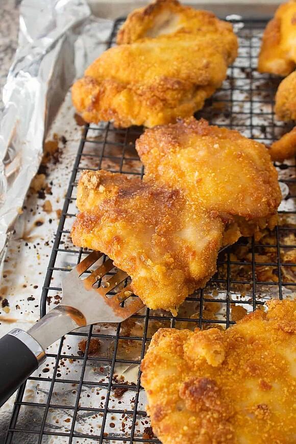 Cornflake-crusted chicken thighs