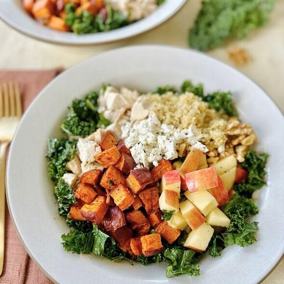 Copycat sweetgreen harvest bowl with maple balsamic dressing