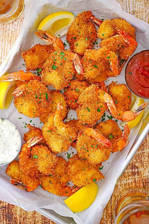 Extra-crispy fried butterfly shrimp