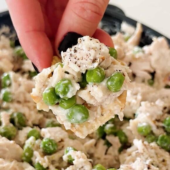 Rotisserie chicken salad with peas (no bowl needed)